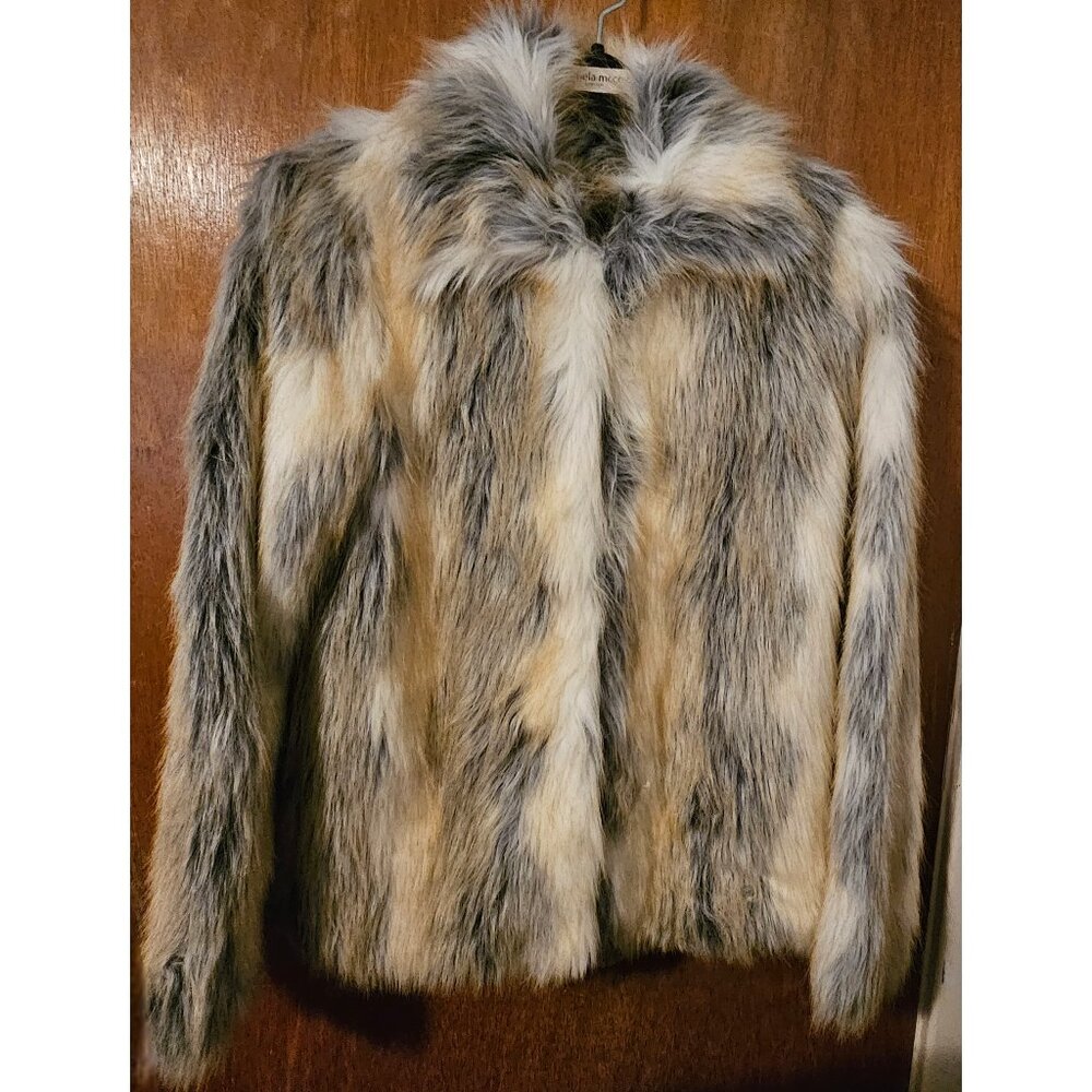 Rare Akira Chicago Black Label Small Faux Prairie Fox Fur Coat